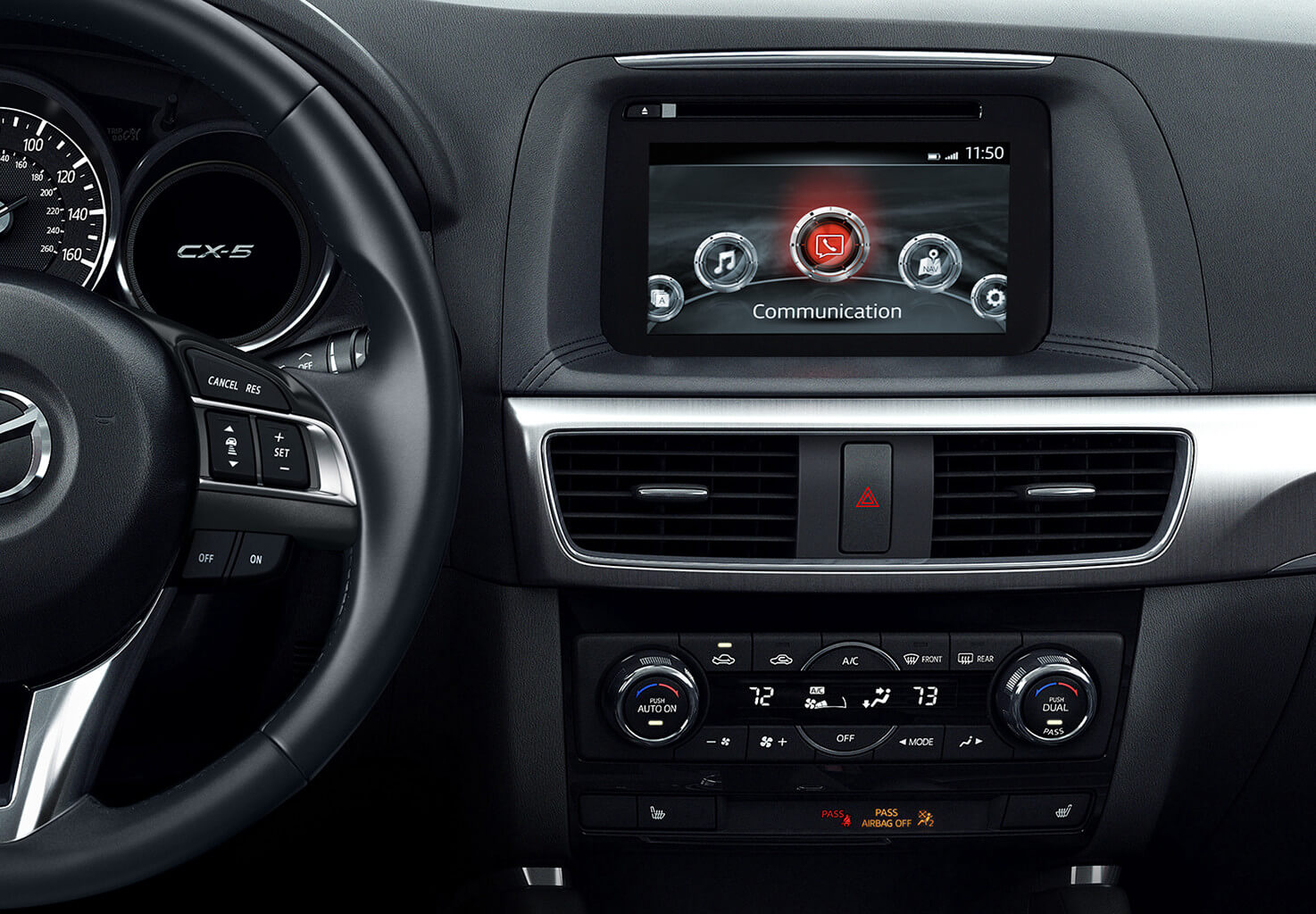 the inner front dash of a mazda