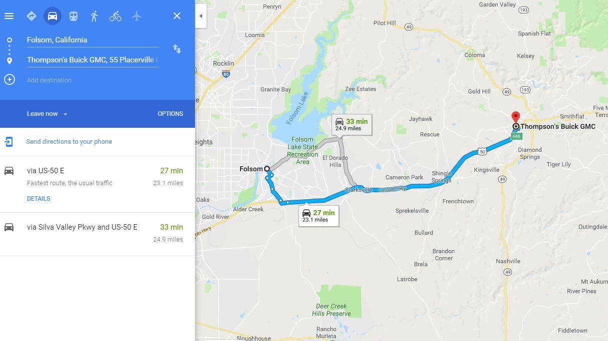 Directions from Folsom to Thompsons