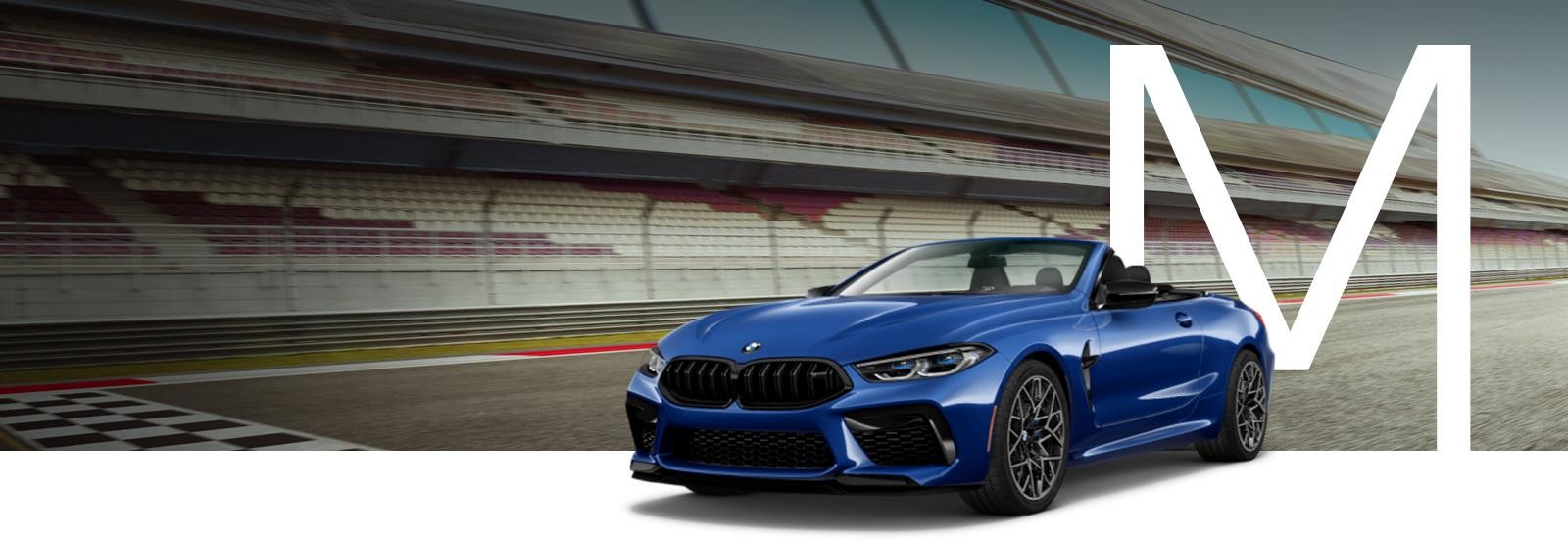 A blue BMW M Series on a racetrack.