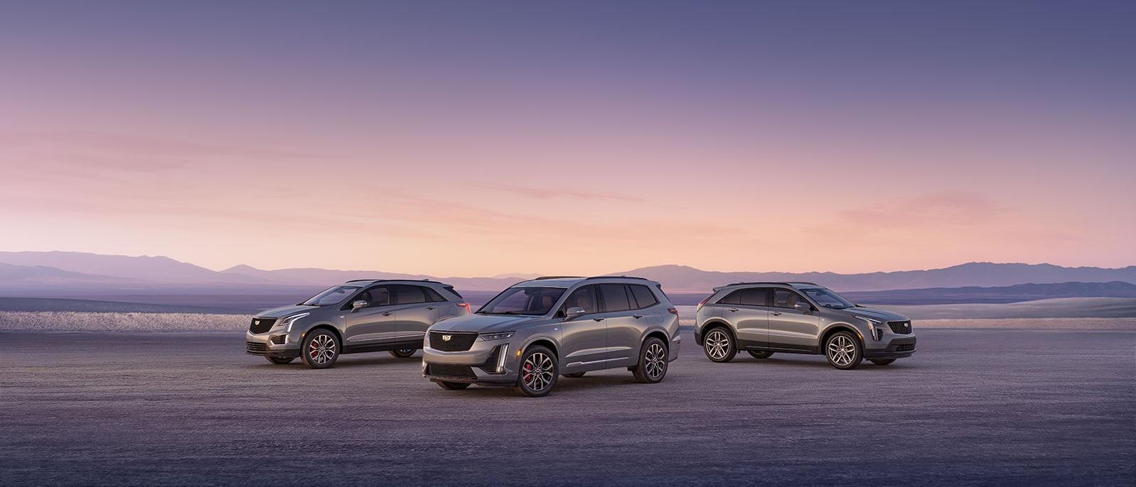 Cadillac 2023 SUV Shot on a purple and yellow sunset