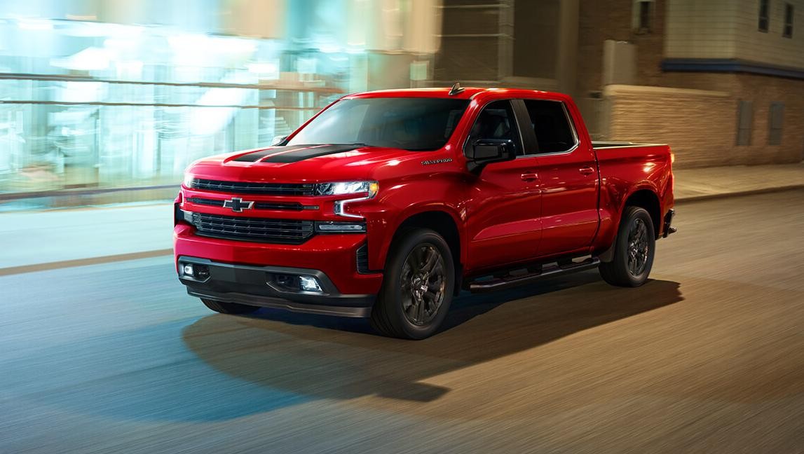 2021 Chevy Silverado 1500 driving through the city.