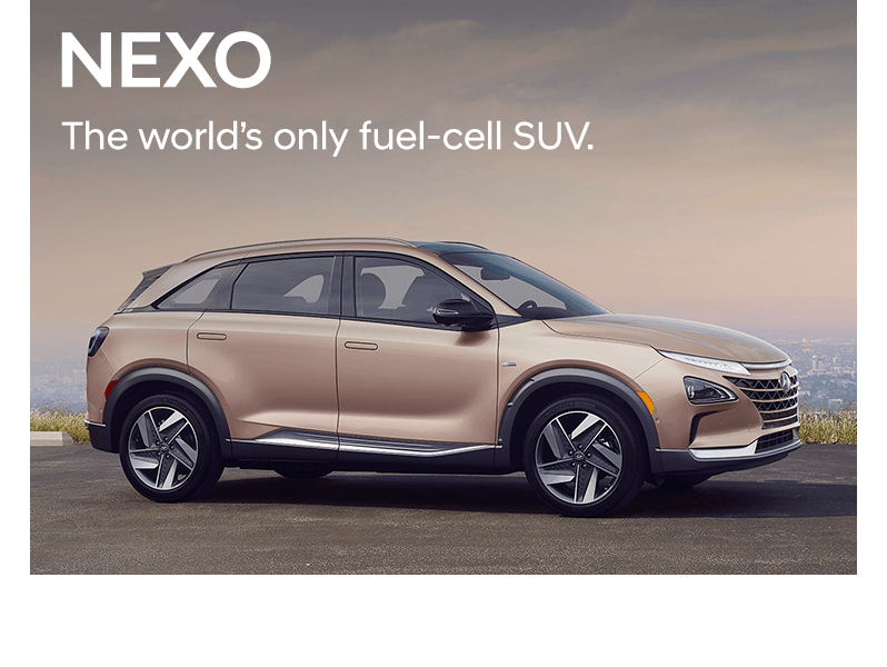 A bronze Hyundai NEXO parked at a city overlook.