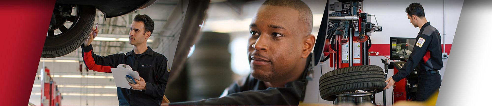 Service technician working on Tires Service technician working on Tires