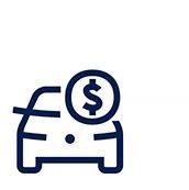 An icon of a car with a dollar sign symbol outlined in blue.
