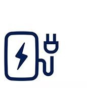 An icon of an electric charging unit outlined in blue.