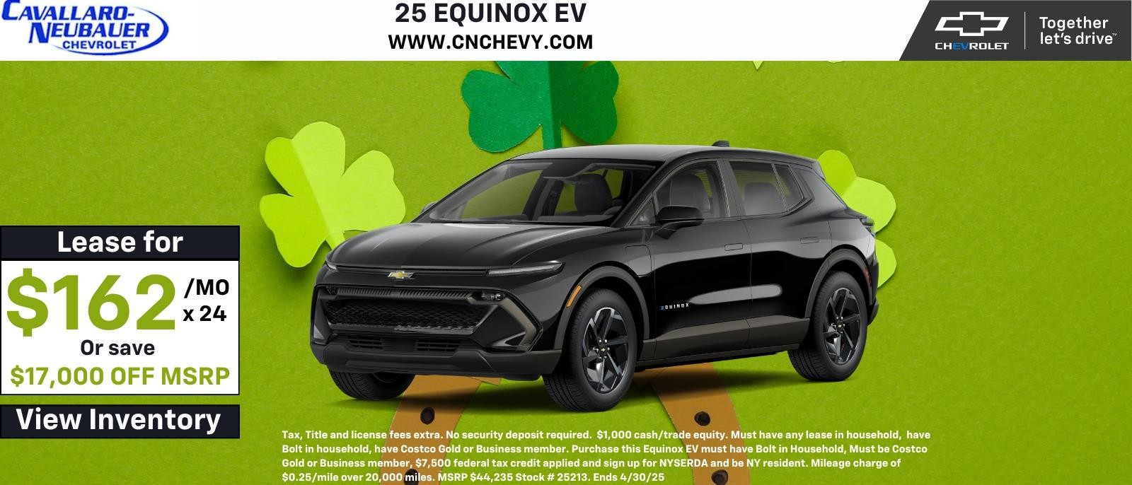 2025 Chevrolet Equinox EV lease for $162 /mo or save $14,000 off MSRP
