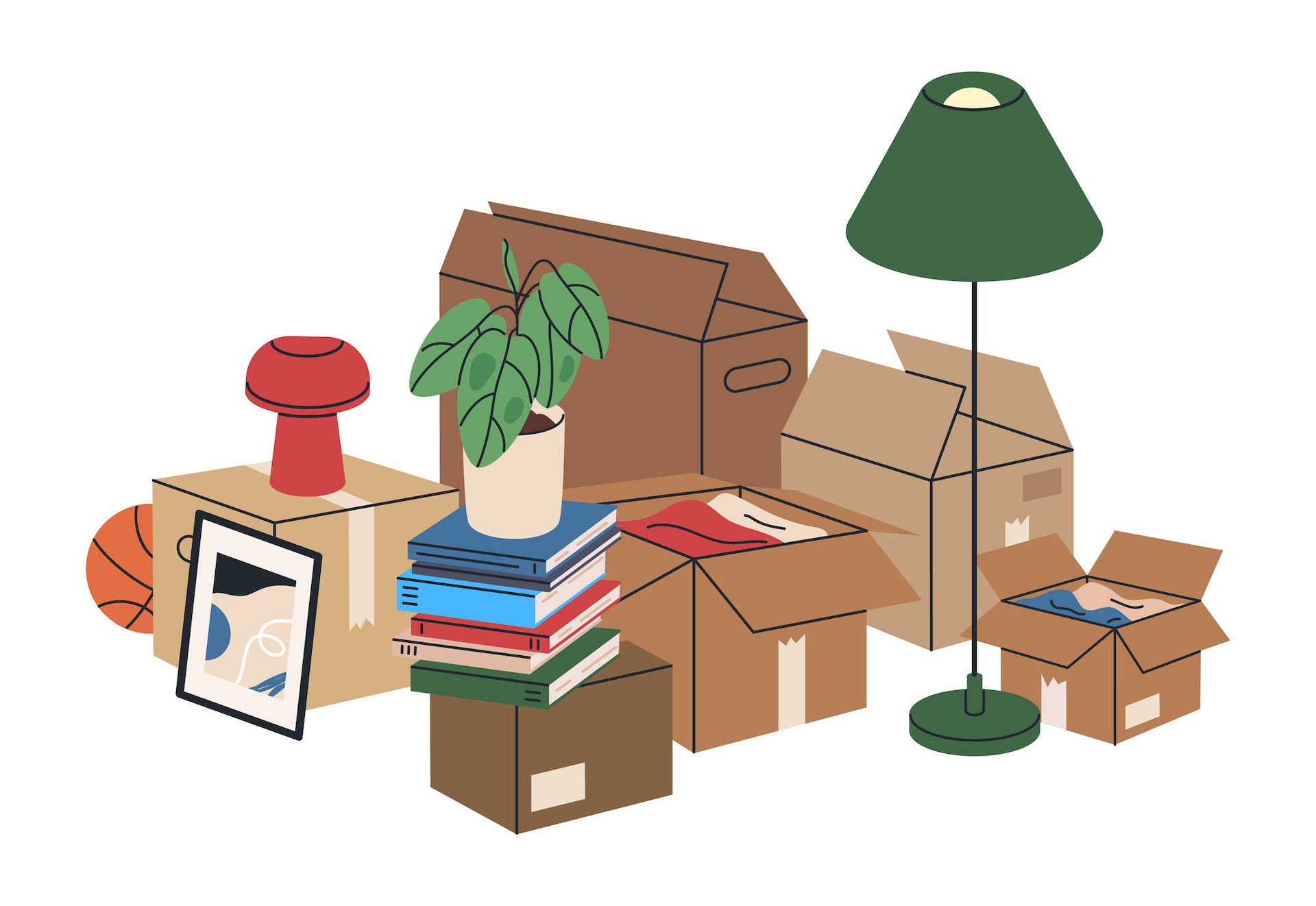 moving boxes and things prepared for moving to a new place