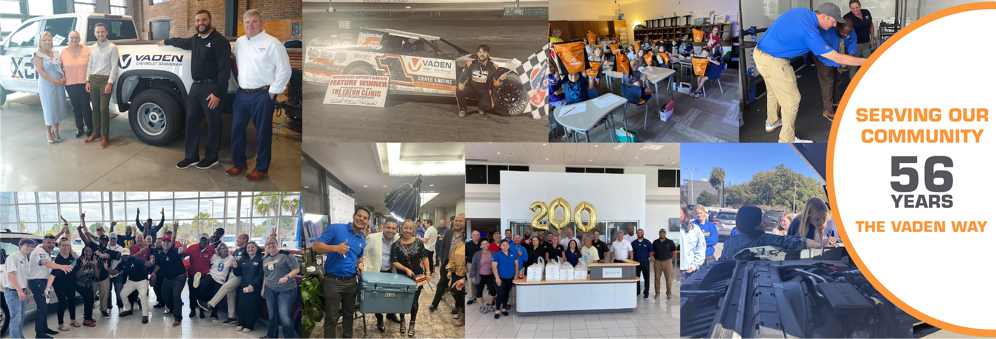 Collage banner with various photos of community events sponsored by Dan Vaden Chevrolet