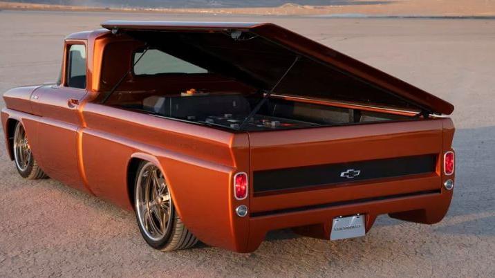 The E-10 - Chassis of a vintage 1962 Chevrolet C-10 pickup truck with a Chevy Volt engine 