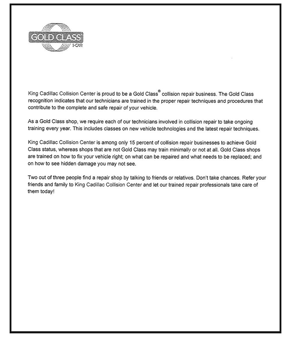  is proud to be a Gold Class Collision Repair Business 