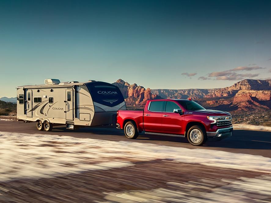 2025 Silverado 1500 Crew Cab towing a camper