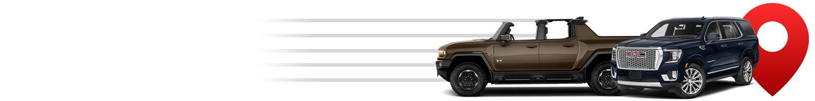 Tire track with a map pin with GMC Vehicles