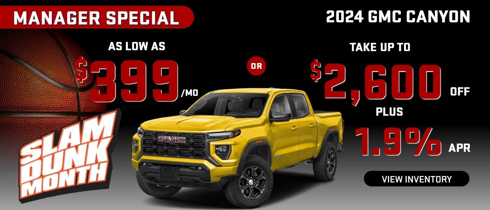 2024 Canyon MANAGER SPECIAL
Stock GA9922
Take up to $2600 OFF
PLUS 1.9% finance
OR
as low as $399/mo