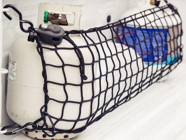 Heavy Duty Bed Divider Cargo Net with Rope Tensioning Device and Vinyl Coated Gated S-Hooks by LoadTamer™