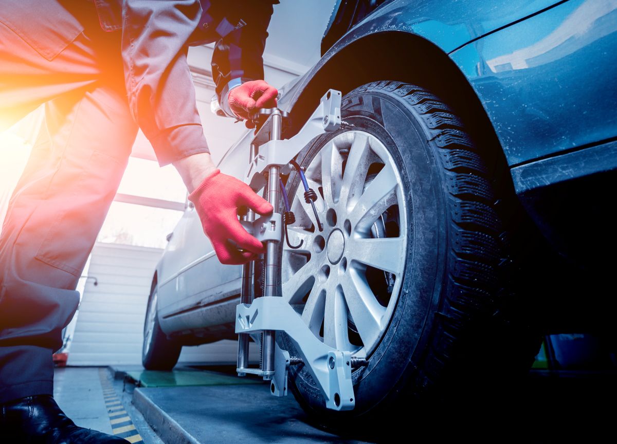 car getting wheel aligned