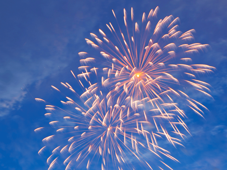 4th of July fireworks in the sky at dusk