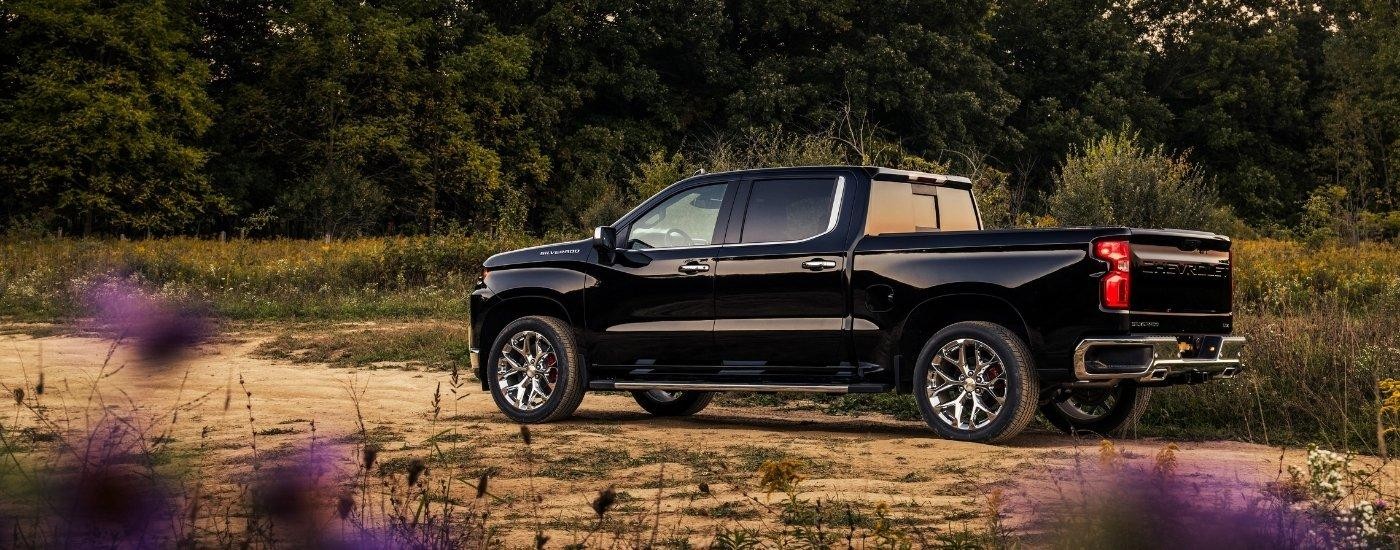 A black 2019 Chevy Silverado 1500 LTZ is shown off-road.