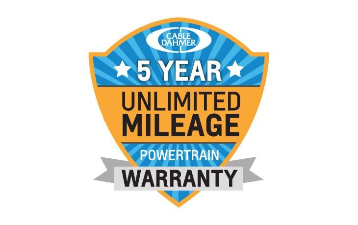 5 year unlimited mileage powertrain warranty badge. 5 year unlimited mileage powertrain warranty badge.