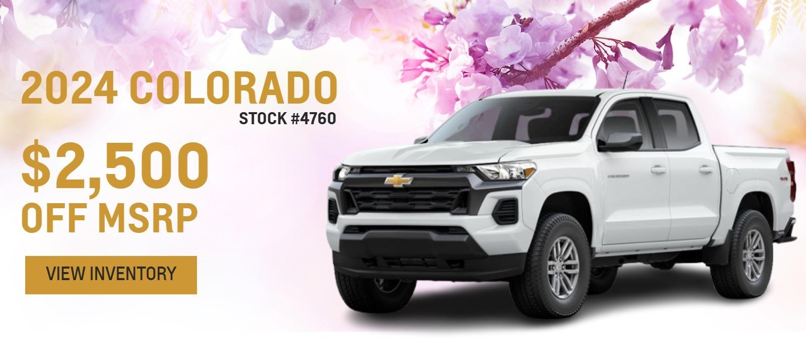 2024 Colorado
$2,500 OFF MSRP
STOCK #4760