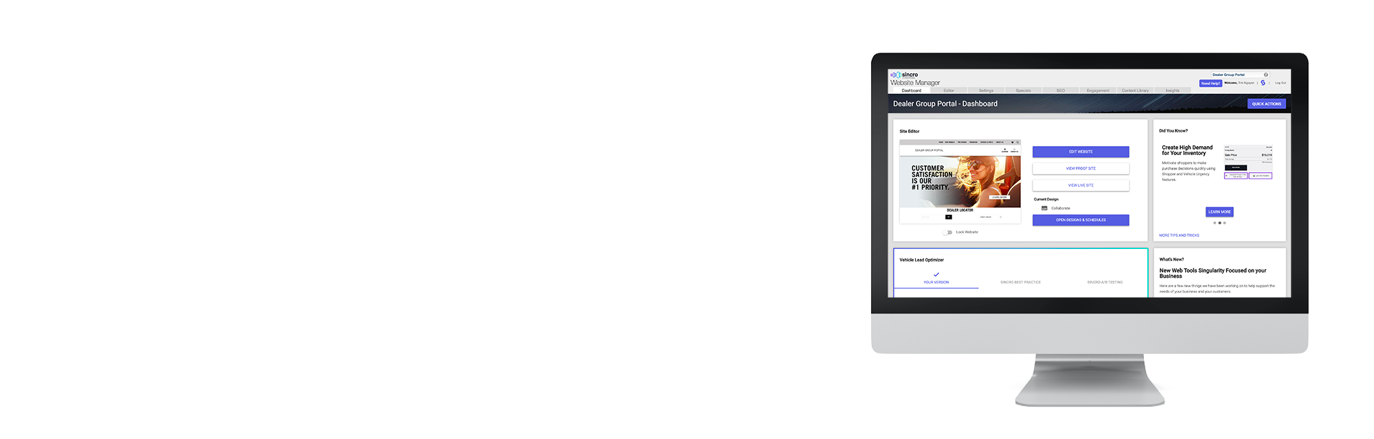 Computer image with hero slide editing tool