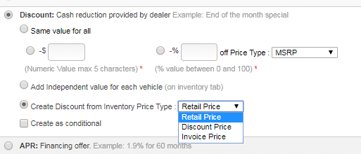 Special tool showing how to create an offer from an inventory price field