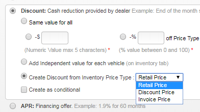 Special tool showing how to create an offer from an inventory price field