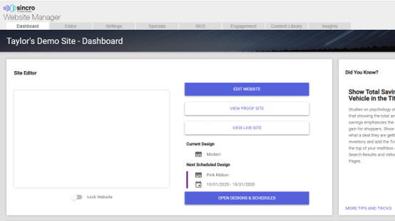 Website Manager Dashboard screenshot