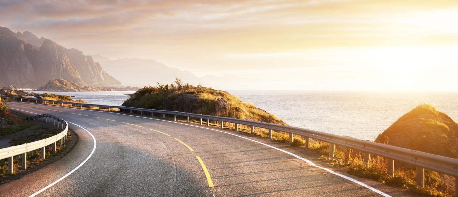 Ocean road, sun setting.