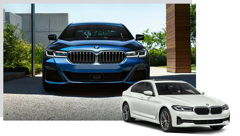 BMW 5 series blue lifestyle with white jellybean