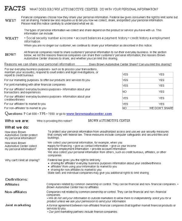 dealer privacy policy