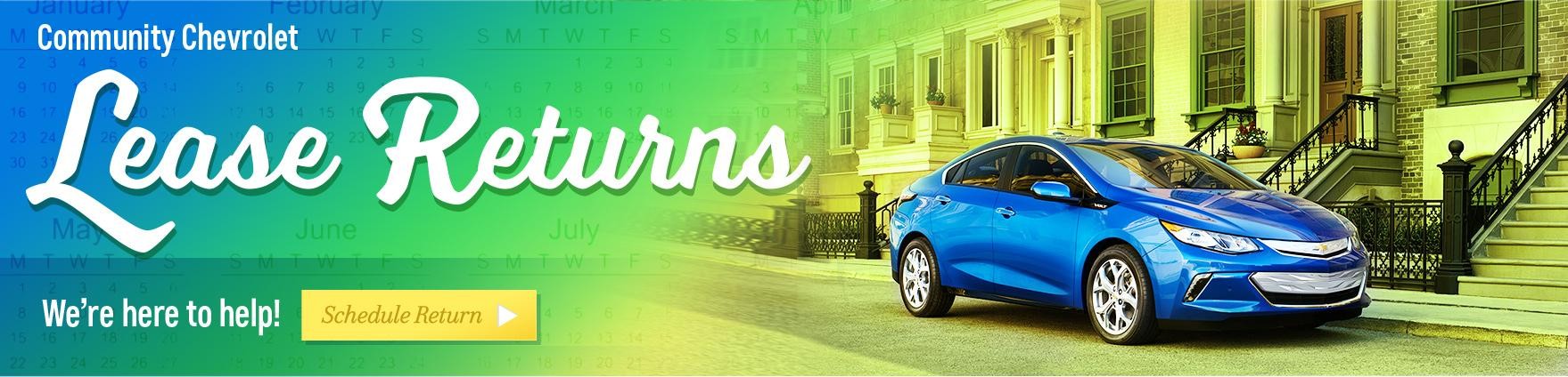Chevrolet Lease Return Information - Schedule your lease return at Community Chevrolet | Photo of blue Chevrolet Volt Hybrid Electric