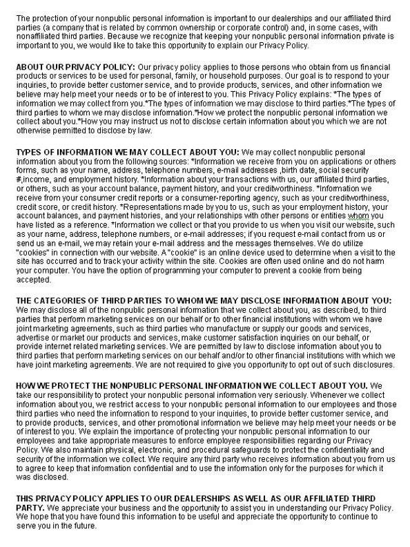 Show Dealer Privacy Policy
