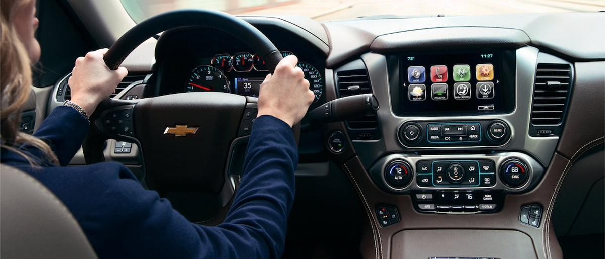 The 2018 Chevy Suburban interior center console display.